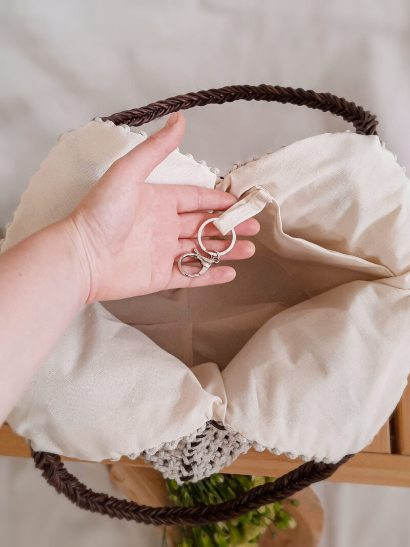 Torebka damska shopper, duża Torebka z kwadratowym dnem, pojemna torebka na ramię shopperka wypleciona techniką makramy ręcznie z lnu, naturalna lniana