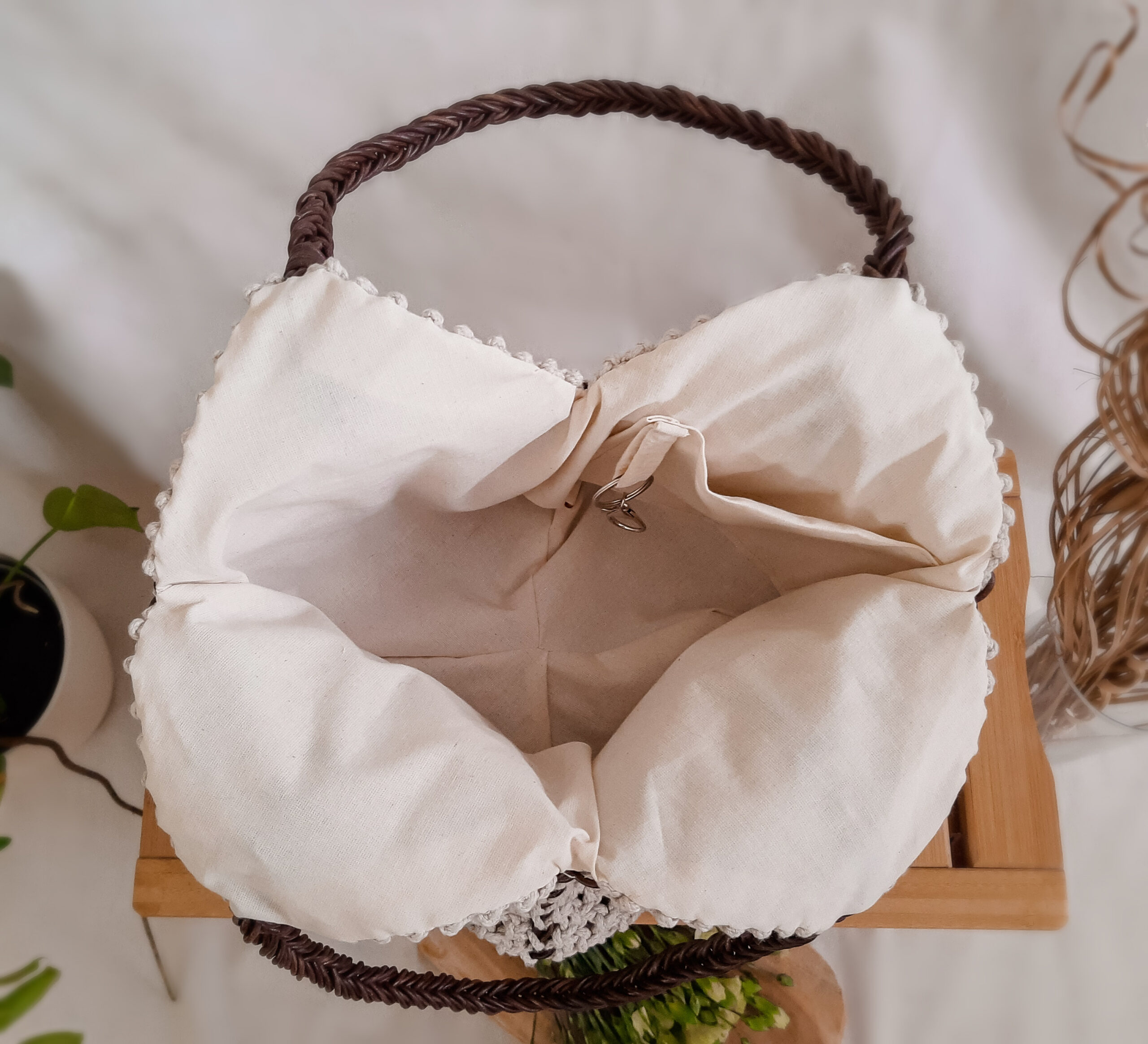 Torebka z kwadratowym dnem, pojemna torebka na ramię shopperka wypleciona techniką makramy ręcznie z lnu, naturalna lniana