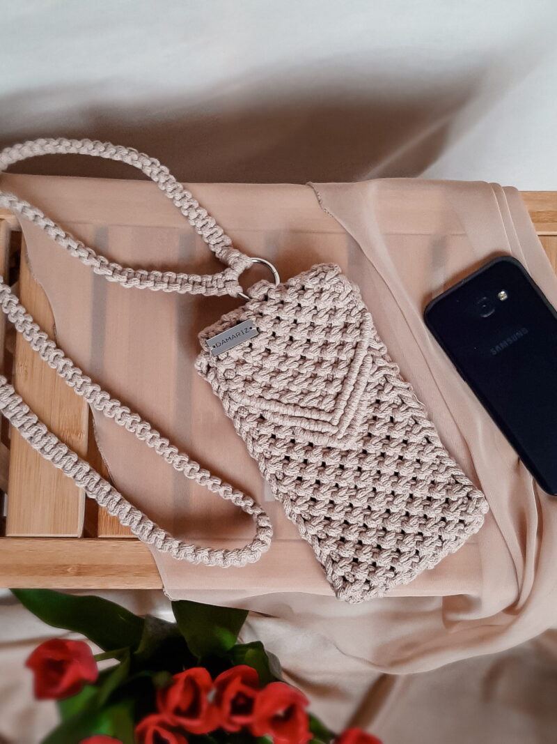 torebka - case na telefon do noszenia na szyi, przez ramię, na długim pasku, beżowa