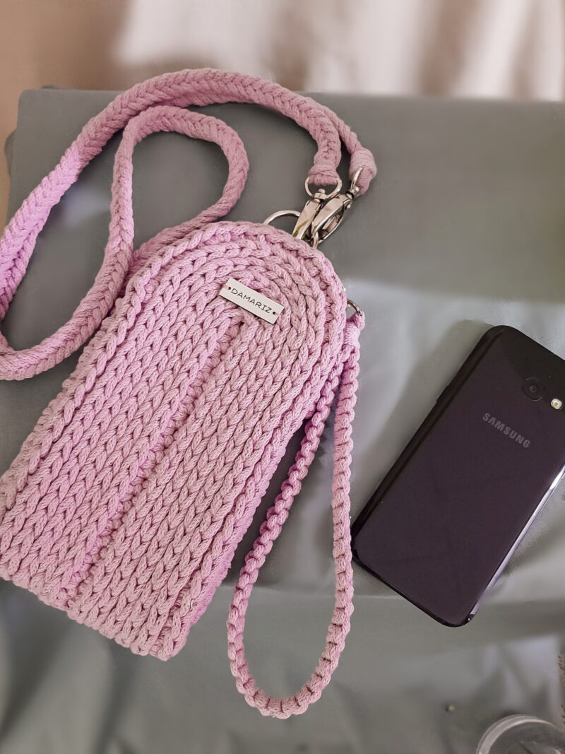 mała torebka case na telefon na szydełku, brudny róż mała torebka case na telefon na szydełku, brudny róż