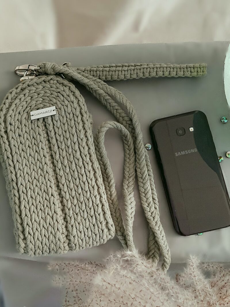 mała torebka case na telefon na szydełku, zielona, szałwia mała torebka case na telefon na szydełku, zielona, szałwia