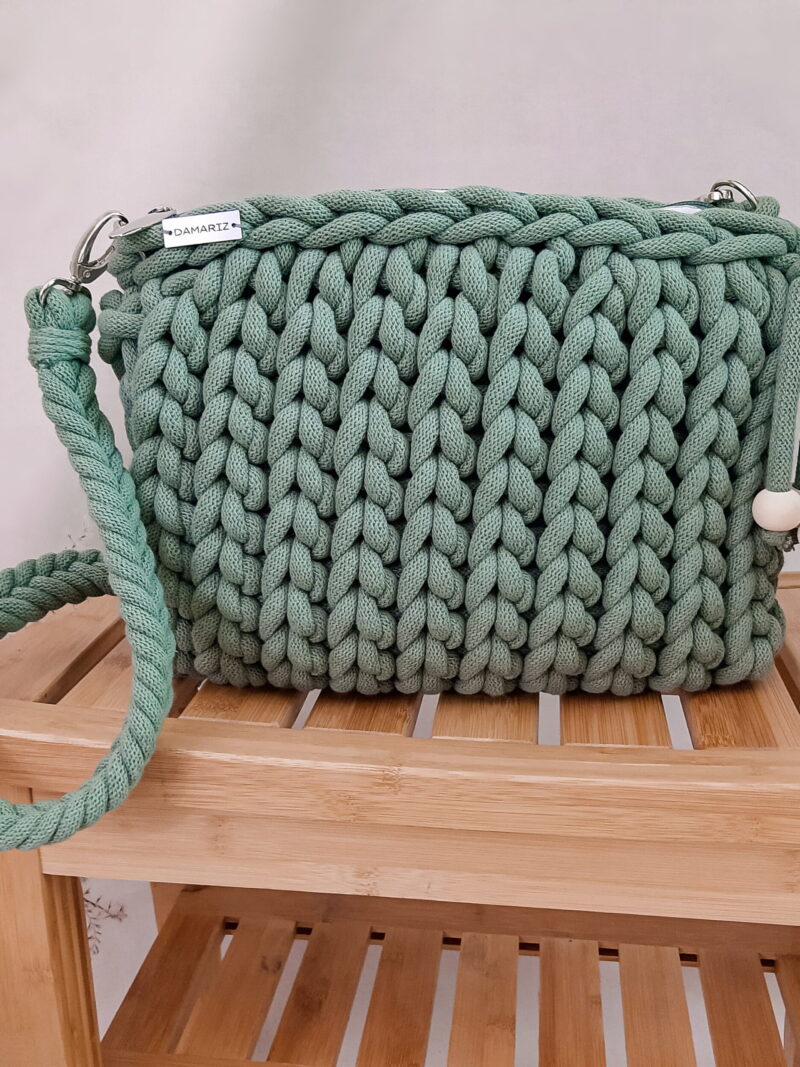 torebka pleciona z grubego sznurka przez ramię i na ramię, na wiosnę, na lato, zielona