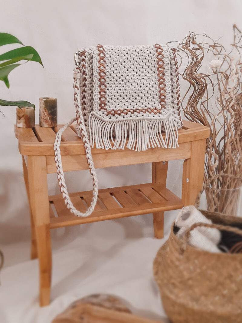 listonoszka z frędzlami, torebka ze sznurka przez ramię, naturalna