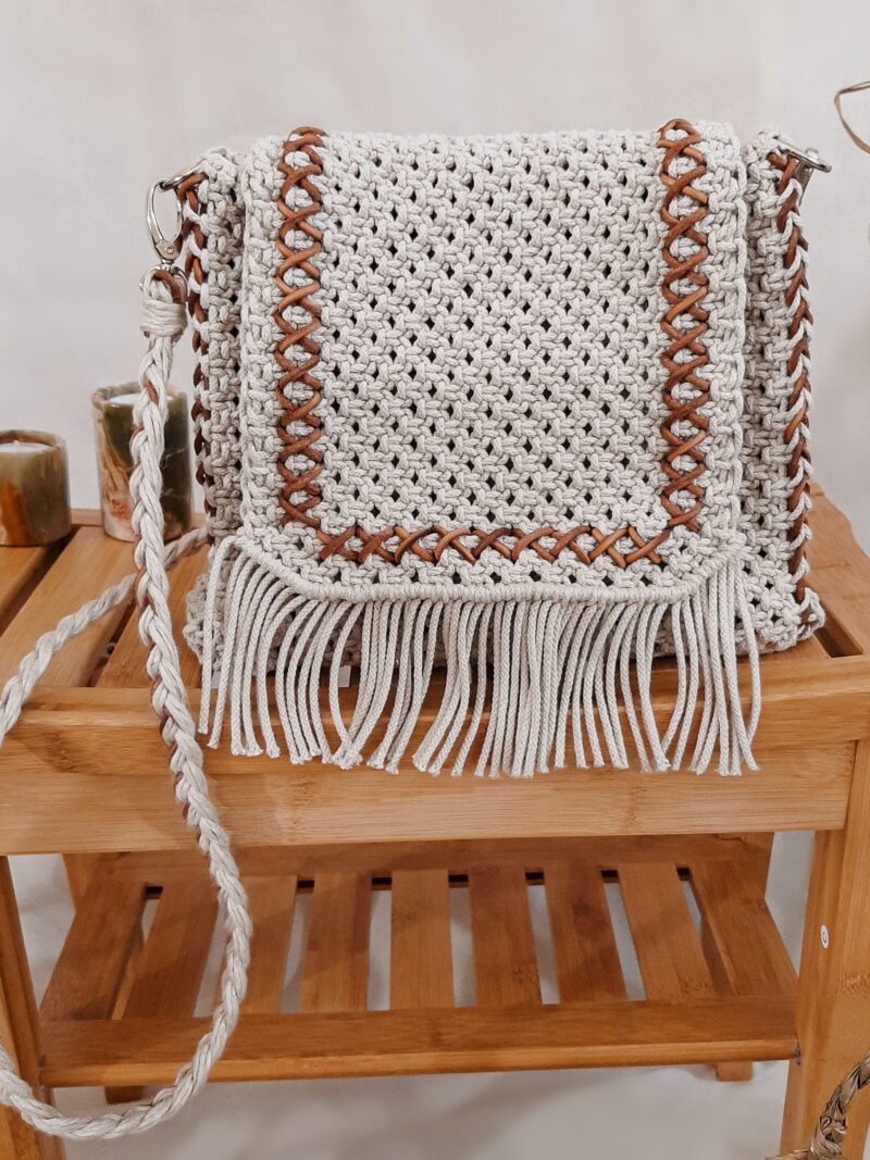 listonoszka z frędzlami, torebka ze sznurka przez ramię, naturalna