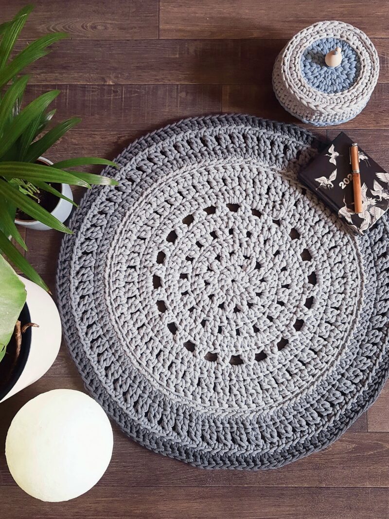 okrągły szary dywan ze sznurka w stylu skandynawskim, dywan do prania