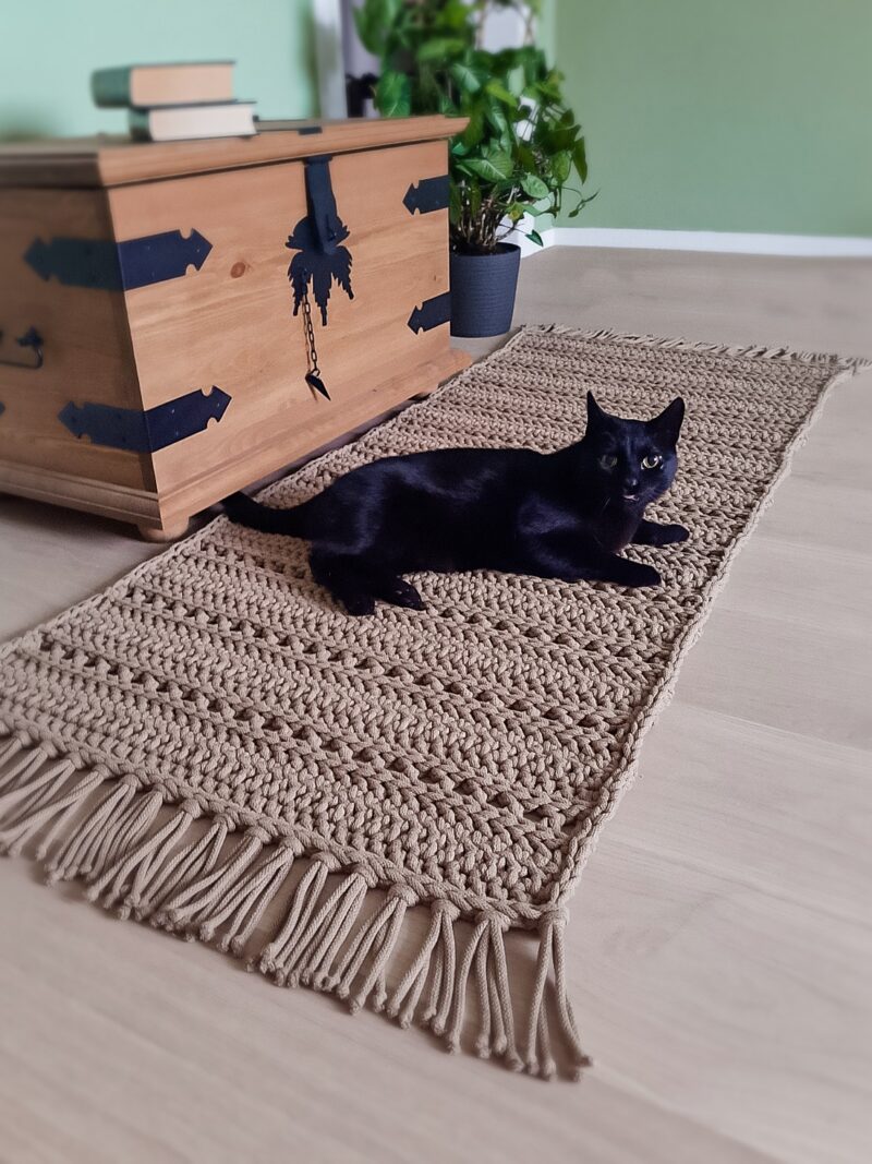 dywan podłużny, chodnik z frędzlami, beżowy, dywan do prania