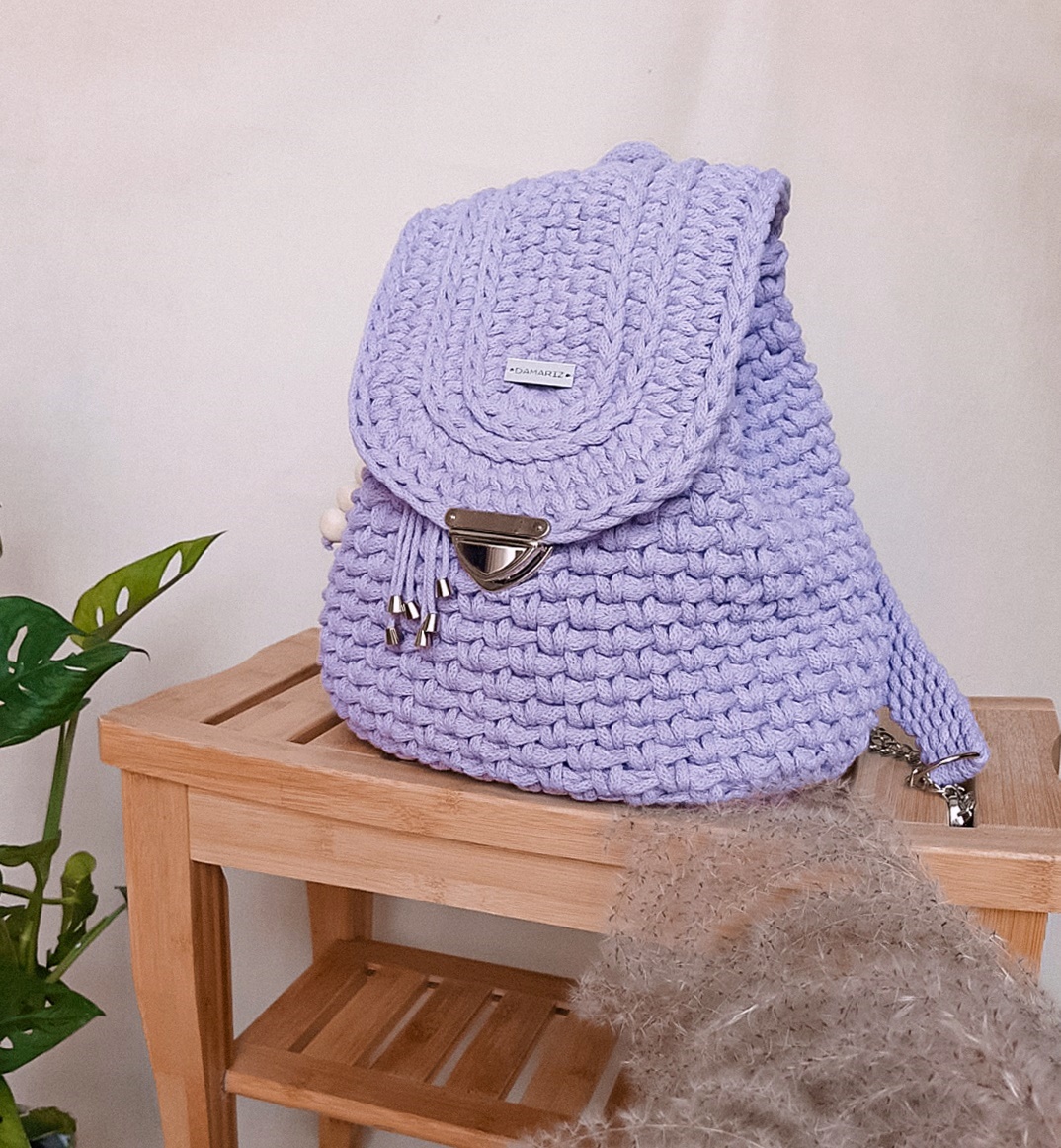 plecak damski lawendowy, plecak na lato ze sznurka, plecak z klapką