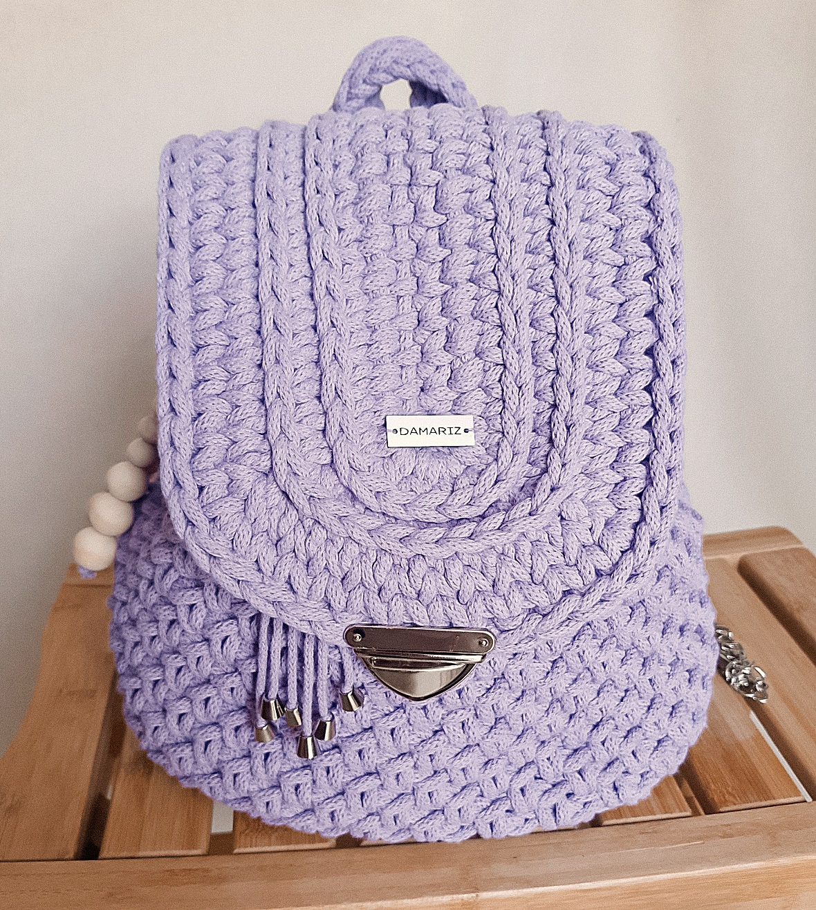 plecak damski lawendowy, plecak na lato ze sznurka, plecak z klapką