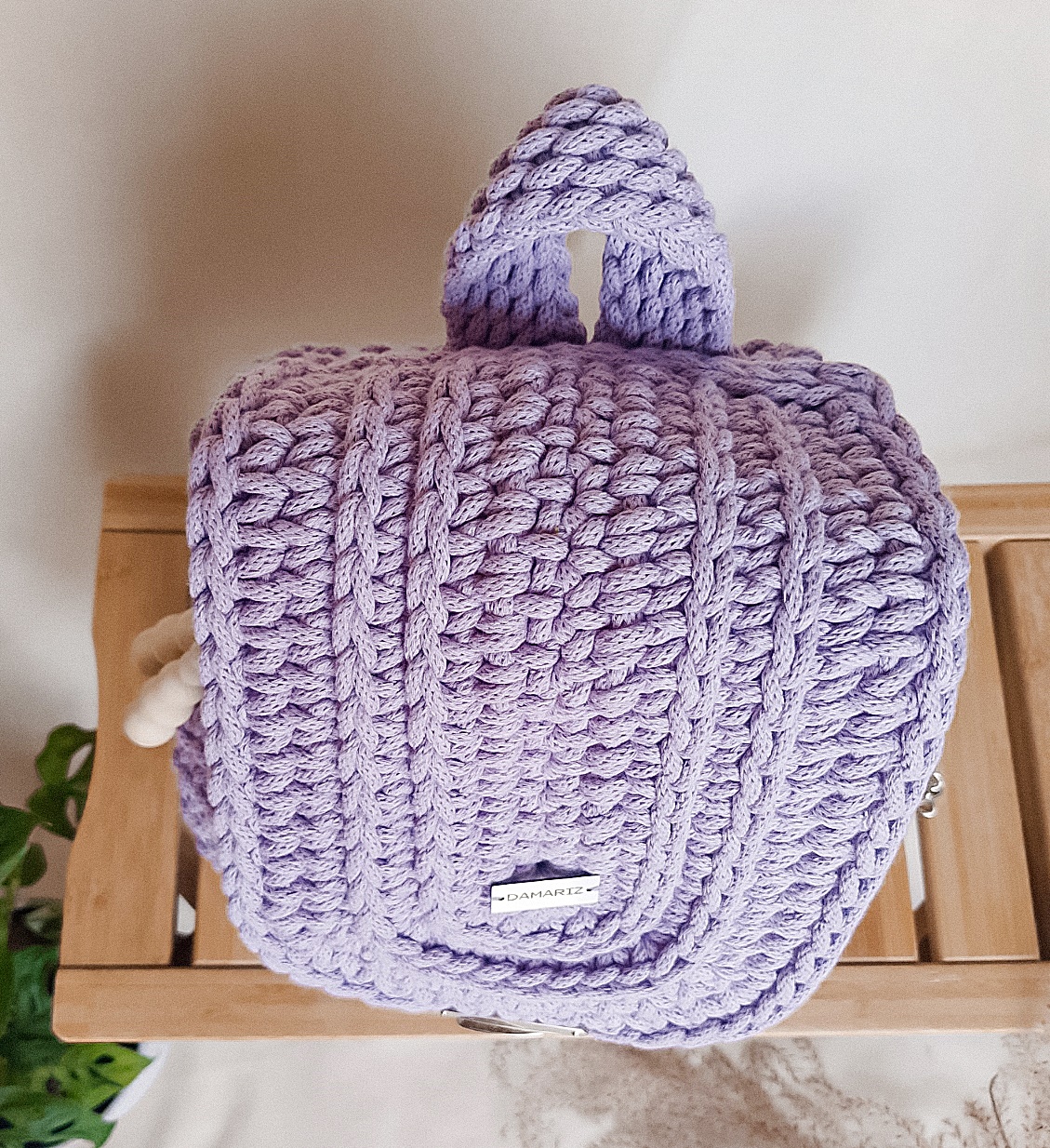 plecak damski lawendowy, plecak na lato ze sznurka, plecak z klapką