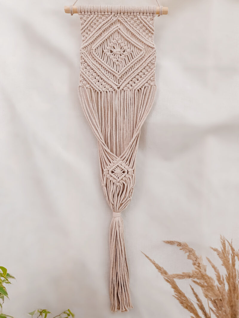 kwietnik makrama beżowy, kwietnik na ścianę, jasny, wiszący kwietnik makrama, beż