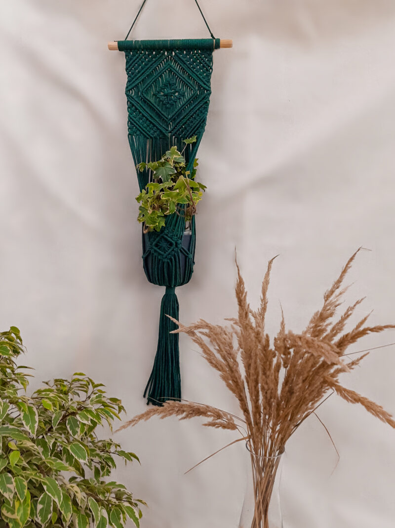 kwietnik makramabutelkowy, kwietnik na ścianę, zielony wiszący kwietnik