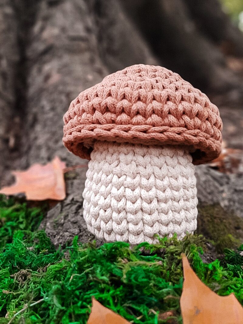 koszyk ze sznurka grzybek, dekoracja jesienna, koszyk do pokoju dziecięcego z wieczkiem, grzybek z brązowym kapeluszem, dekoracja dla jesieniary, podgrzybek dekoracja