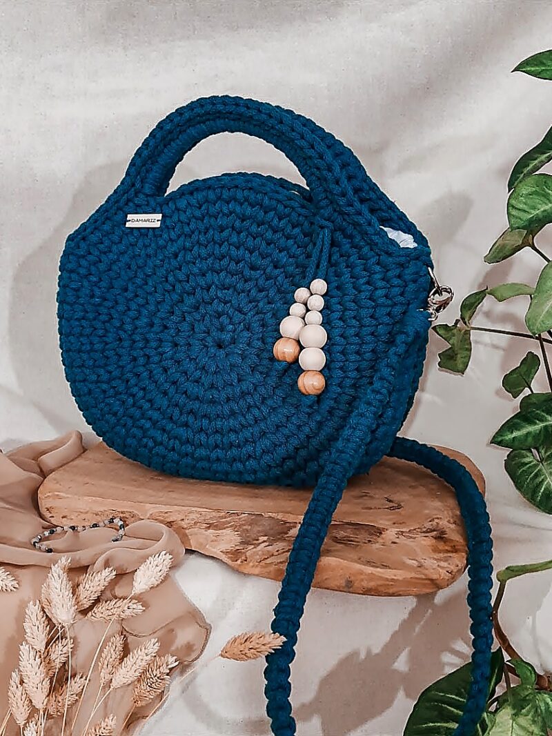 Torebka okrągła niebieska, morska, petrol, torebka do ręki i na ramię Torebka okrągła niebieska, morska, petrol, torebka do ręki i na ramię, torebka damska z koralami, pomysł na prezent dla niej