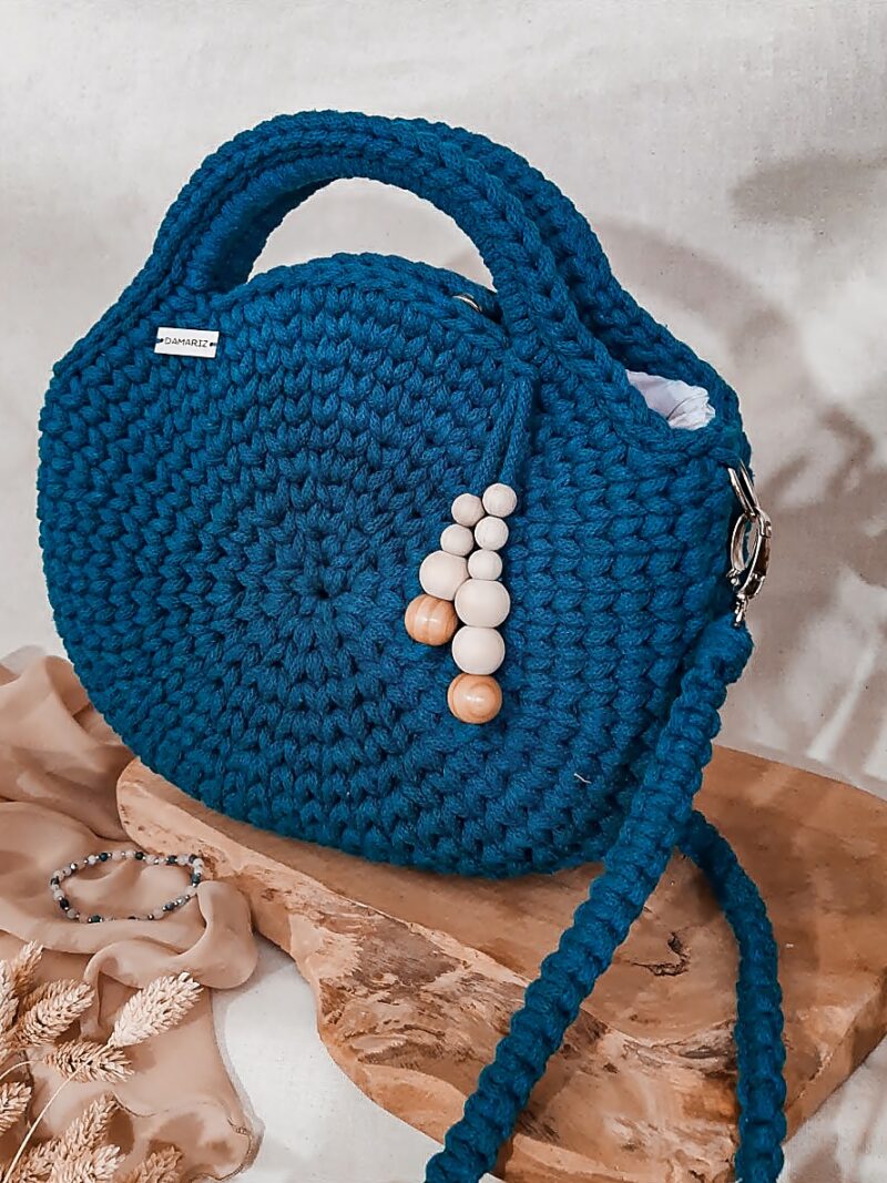 Torebka okrągła niebieska, morska, petrol, torebka do ręki i na ramię, torebka damska z koralami, pomysł na prezent dla niej