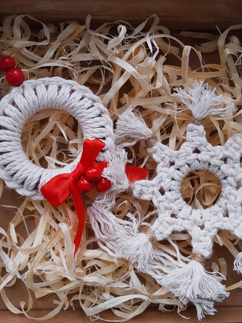 Zestaw ozdób świątecznych 2 szt. - rozetka + śnieżynka - czerwony