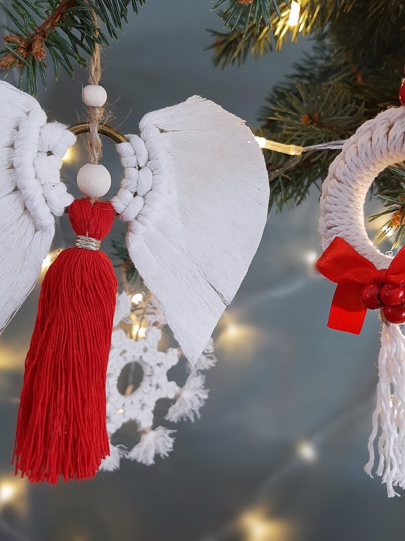 Zestaw ozdób świątecznych 2 szt. - aniołek+ rozetka - czerwony