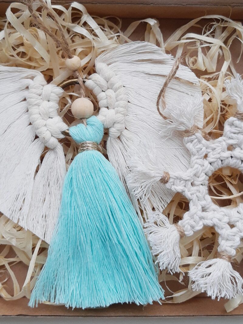 Zestaw ozdób świątecznych 2 szt. - aniołek + śnieżynka - miętowy