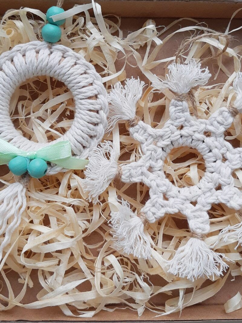 Zestaw ozdób świątecznych 2 szt. - rozetka + śnieżynka - miętowy