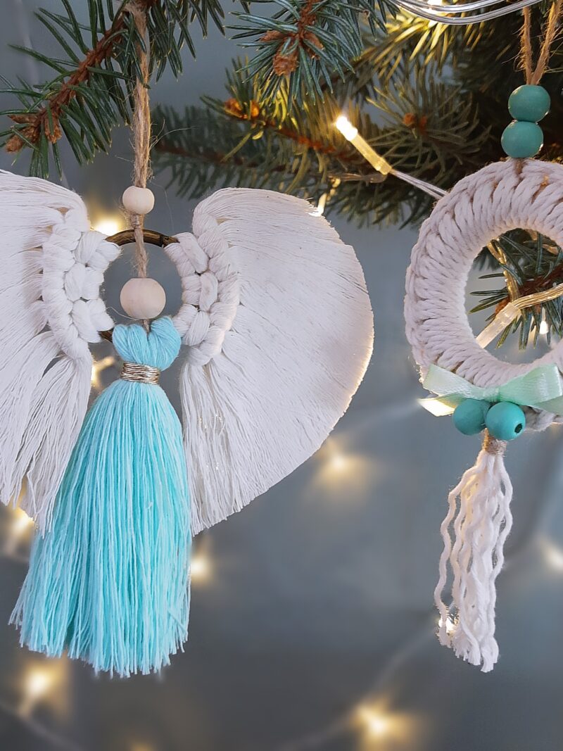 Zestaw ozdób świątecznych 2 szt. - aniołek+ rozetka - miętowy