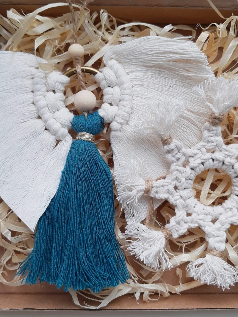 Zestaw ozdób świątecznych 2 szt. - aniołek+ śnieżynka - morski