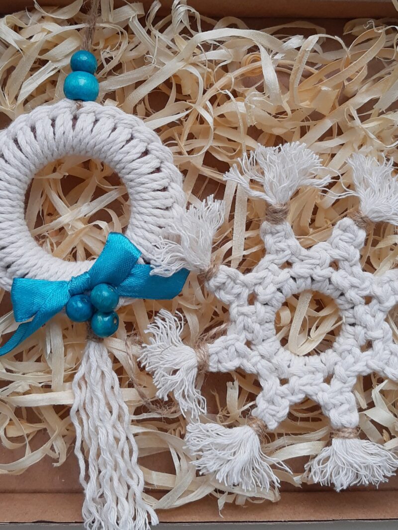 Zestaw ozdób świątecznych 2 szt. - rozetka + śnieżynka - morski