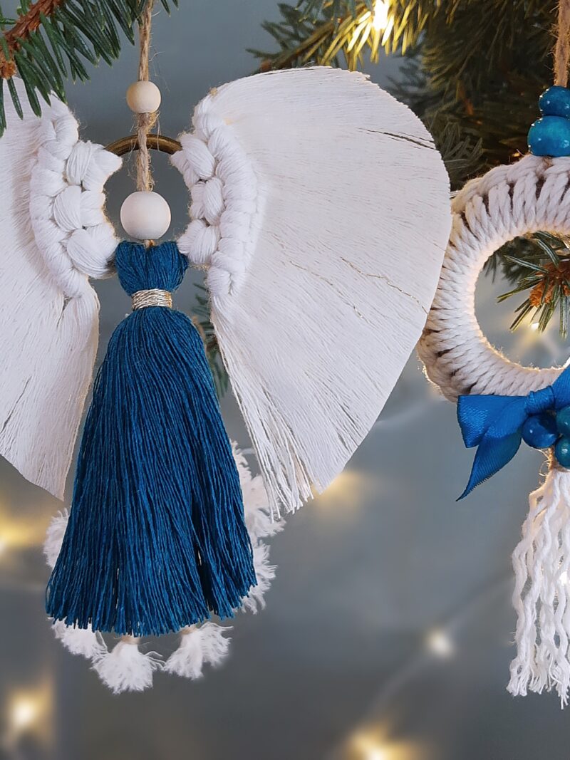 Zestaw ozdób świątecznych 2 szt. - aniołek+ rozetka - morski