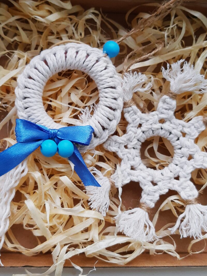 Zestaw ozdób świątecznych 2 szt. - rozetka + śnieżynka - błękitny