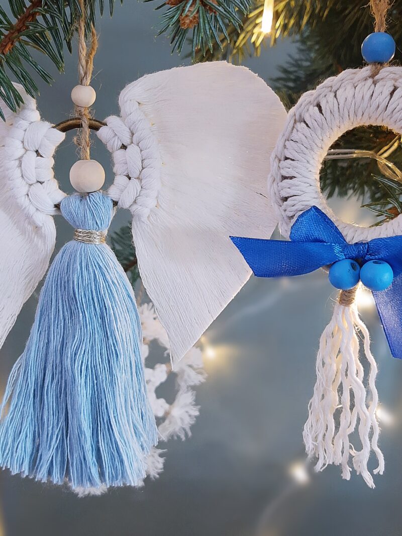 Zestaw ozdób świątecznych 2 szt. - aniołek+ rozetka - błękitny