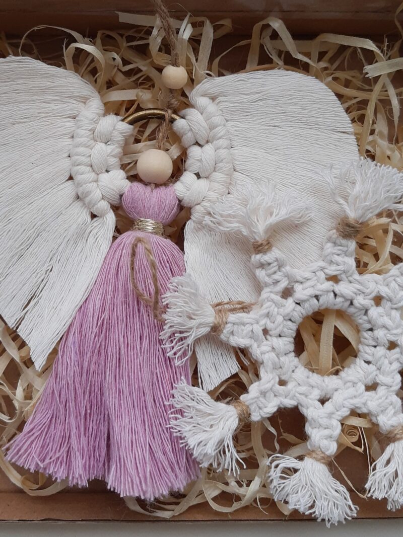 Zestaw ozdób świątecznych 2 szt. - aniołek+ śnieżynka - różowy