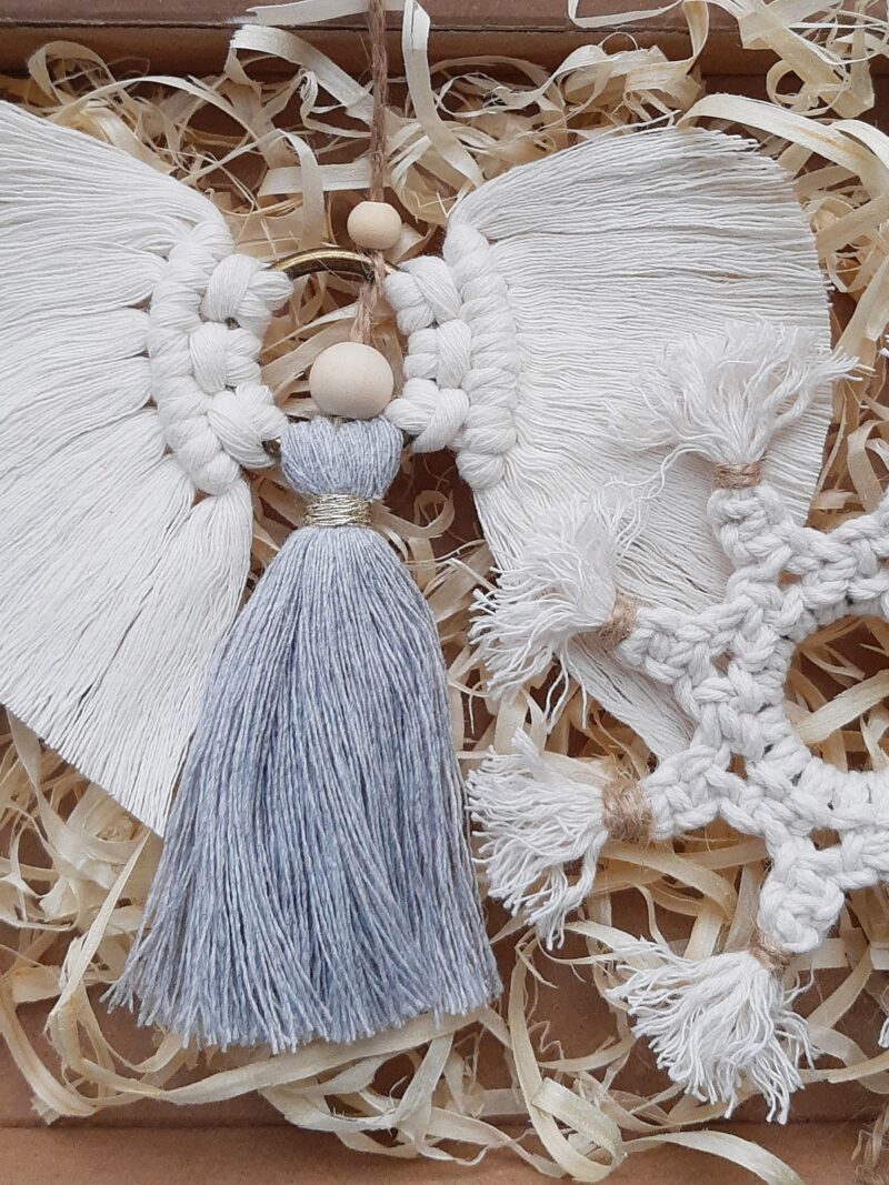 Zestaw ozdób świątecznych 2 szt. - aniołek+ śnieżynka - srebrny