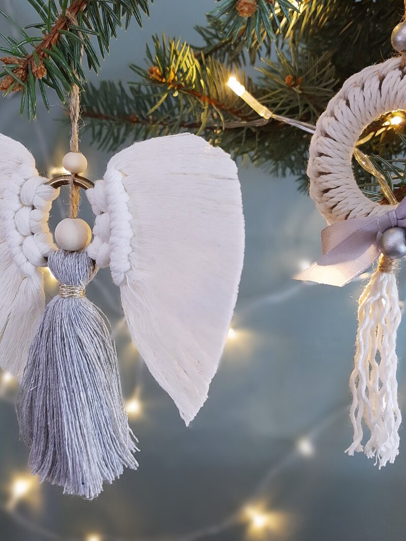 Zestaw ozdób świątecznych 2 szt. - aniołek + rozetka - srebrny