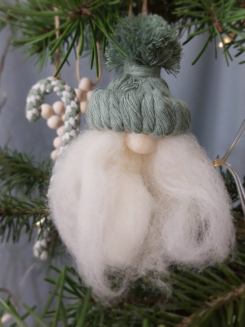 Zestaw ozdób świątecznych 4 szt. ze skrzatem- szałwia