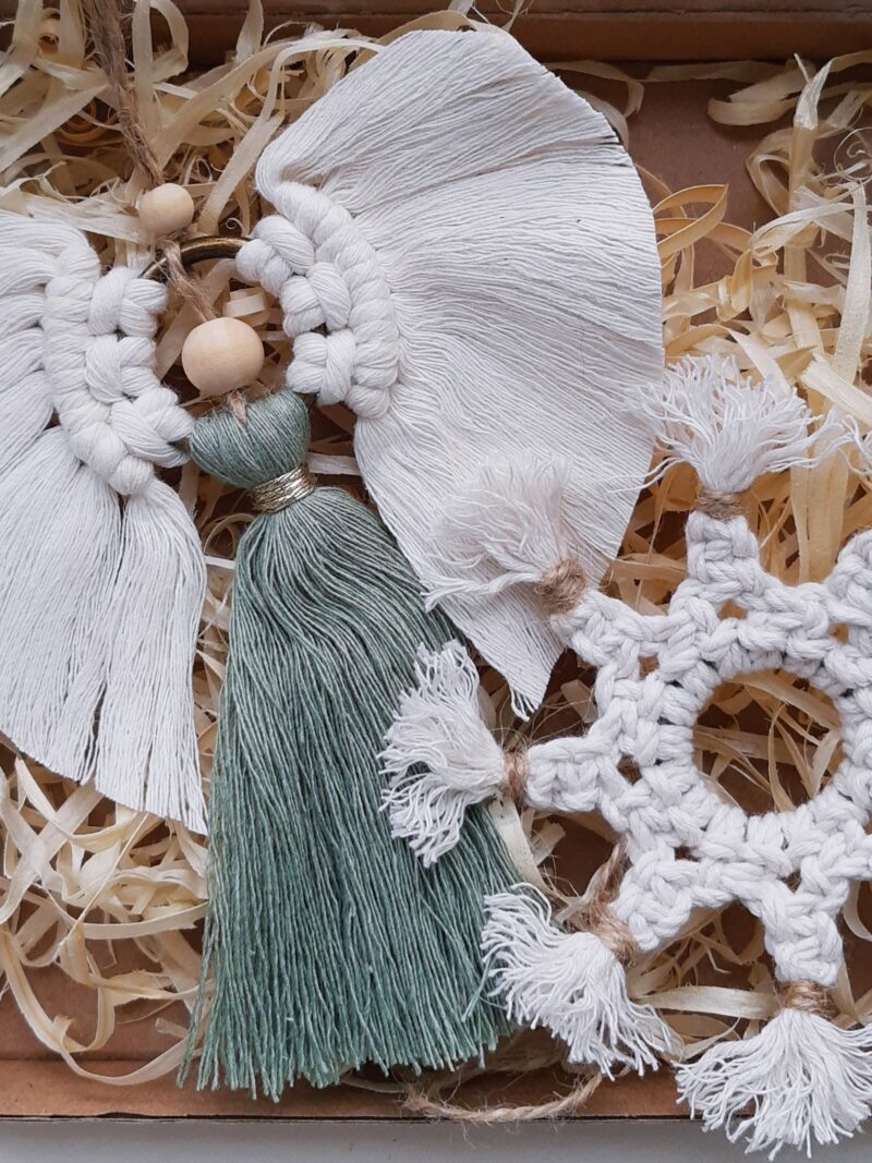 Zestaw ozdób świątecznych 2 szt. - aniołek+ śnieżynka - szałwia