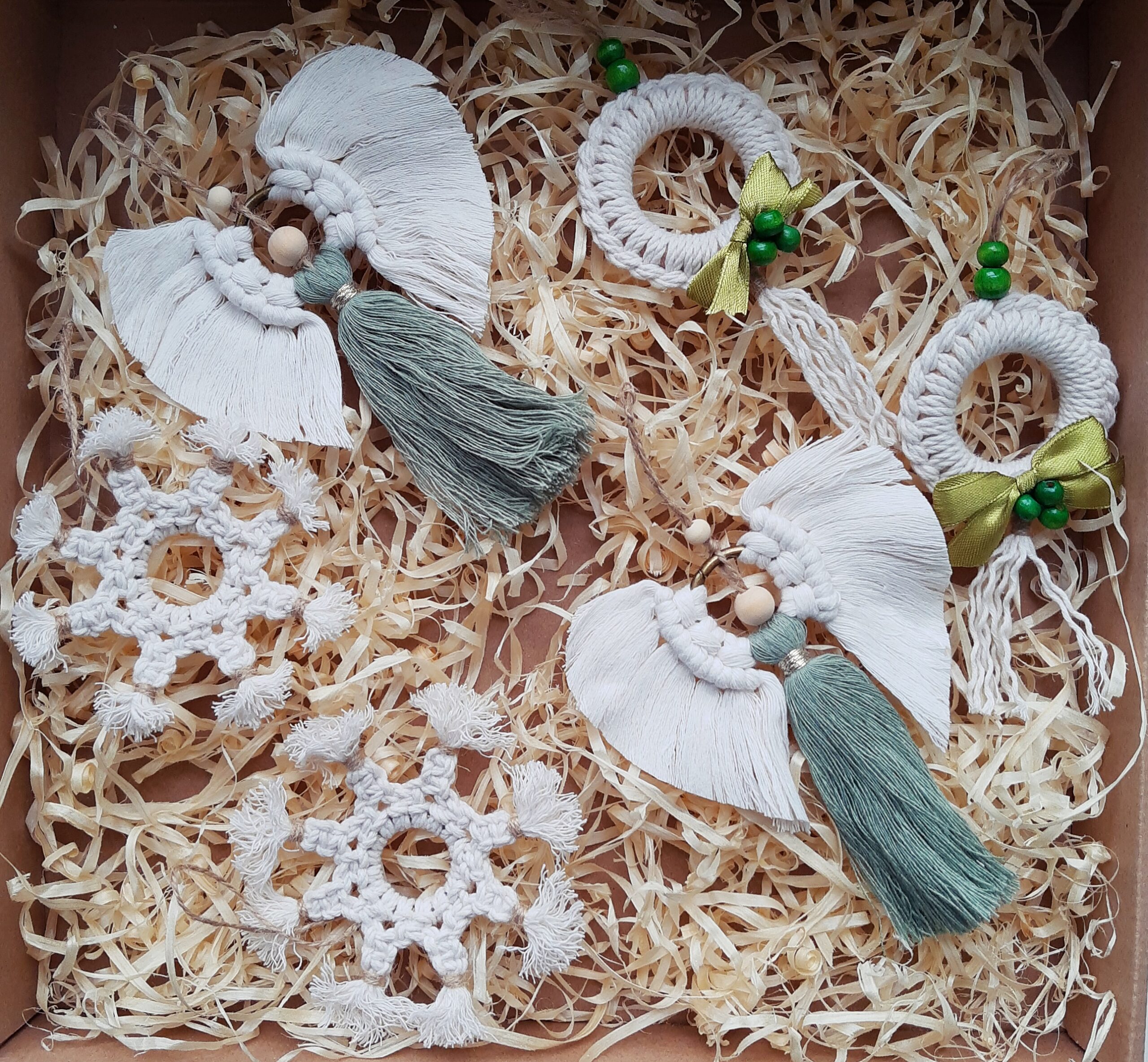 Zestaw ozdób świątecznych 6 szt. z aniołami - szałwia - obrazek 4