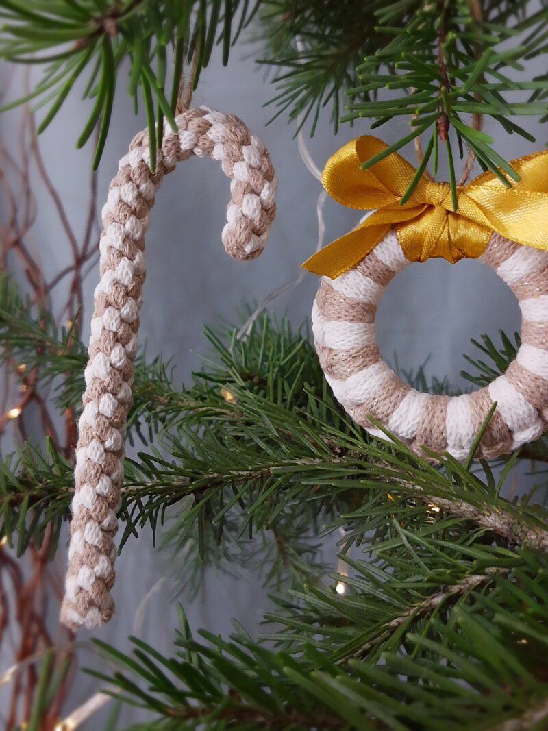 Zestaw ozdób świątecznych 2 szt. - rozetka + candy cane - złoty - od ręki