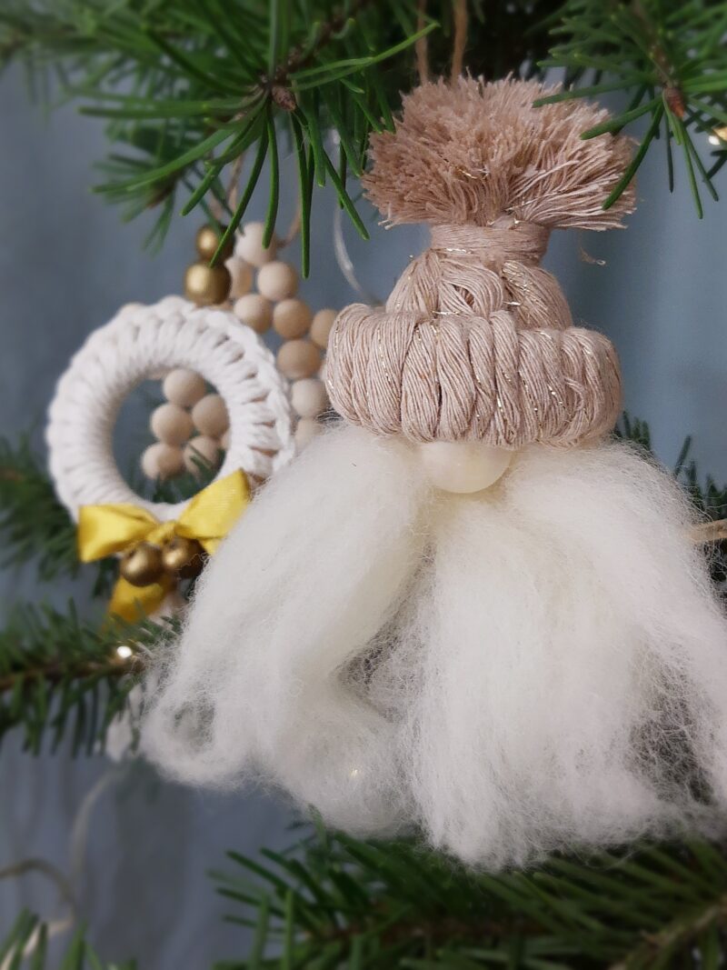 Zestaw ozdób świątecznych 2 szt. - skrzat + laska candy cane - złoty