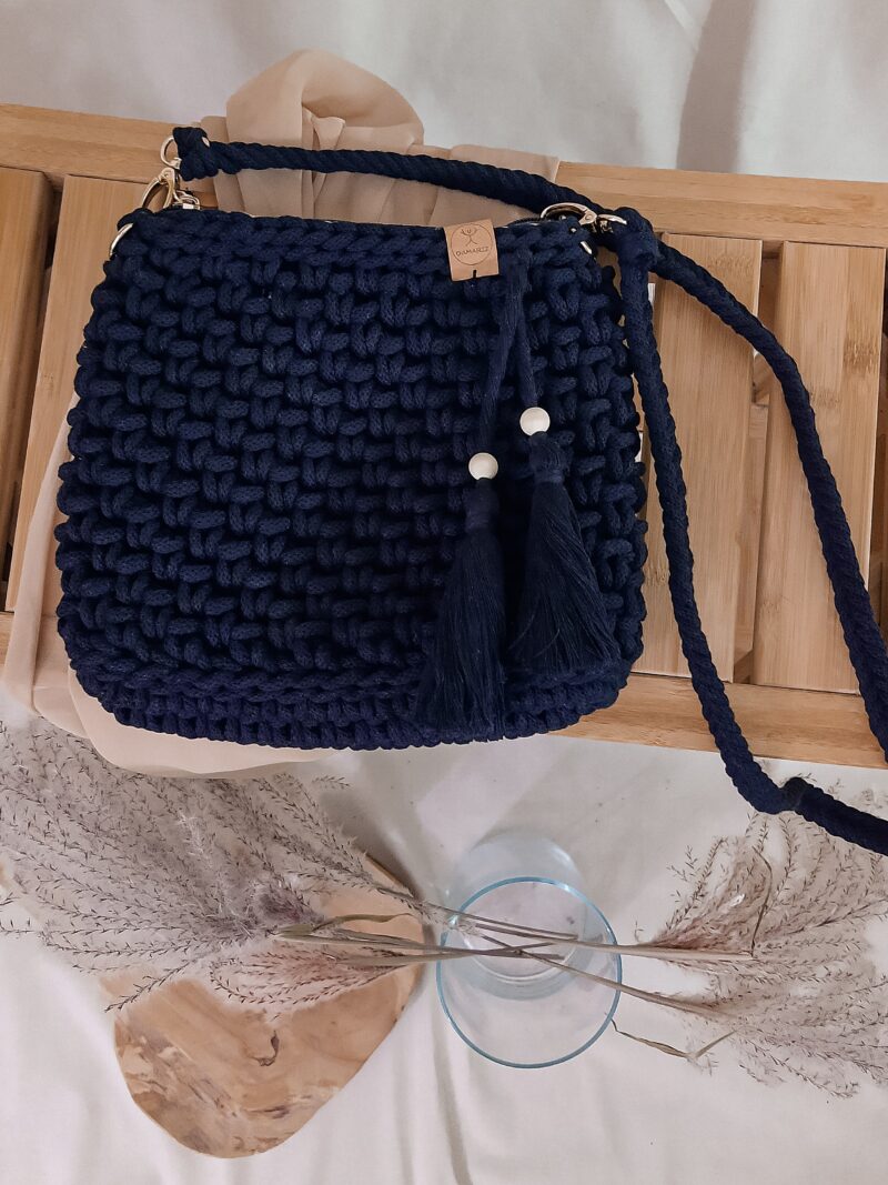 Torebka ze sznurka City bag - czarna, srebrne dodatki - od ręki