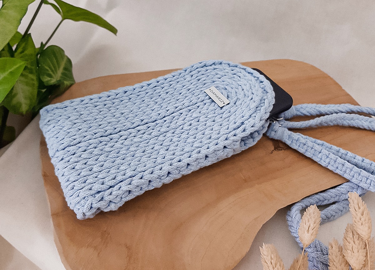 torebka na telefon szaro-błękitna, torebka case na telefon, saszetka, podręczna torebka, mała torebka, prezent dla niej