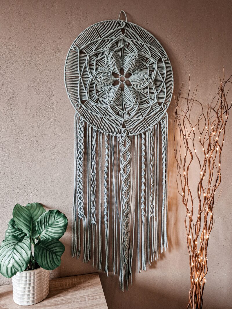 łapacz snów mandala, makrama na ścianę szara łapacz makrama 50cm 5