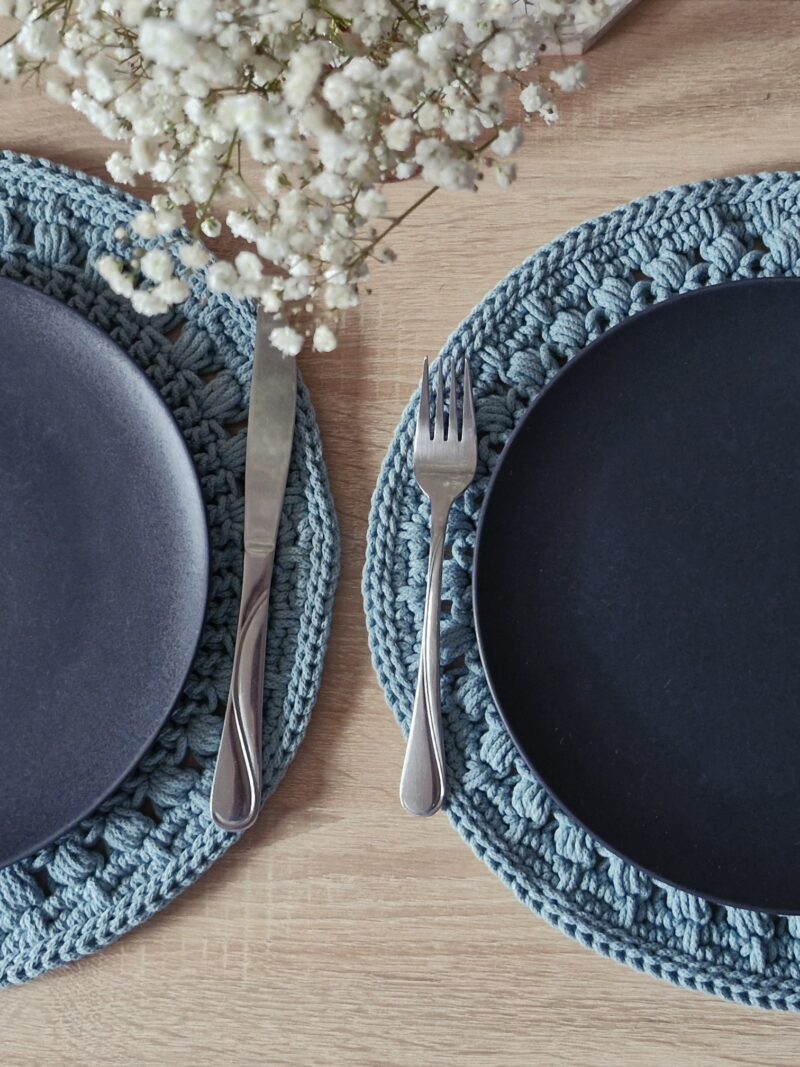 Zestaw podkładek pod talerze 2 szt. - brudny błękit - od ręki
