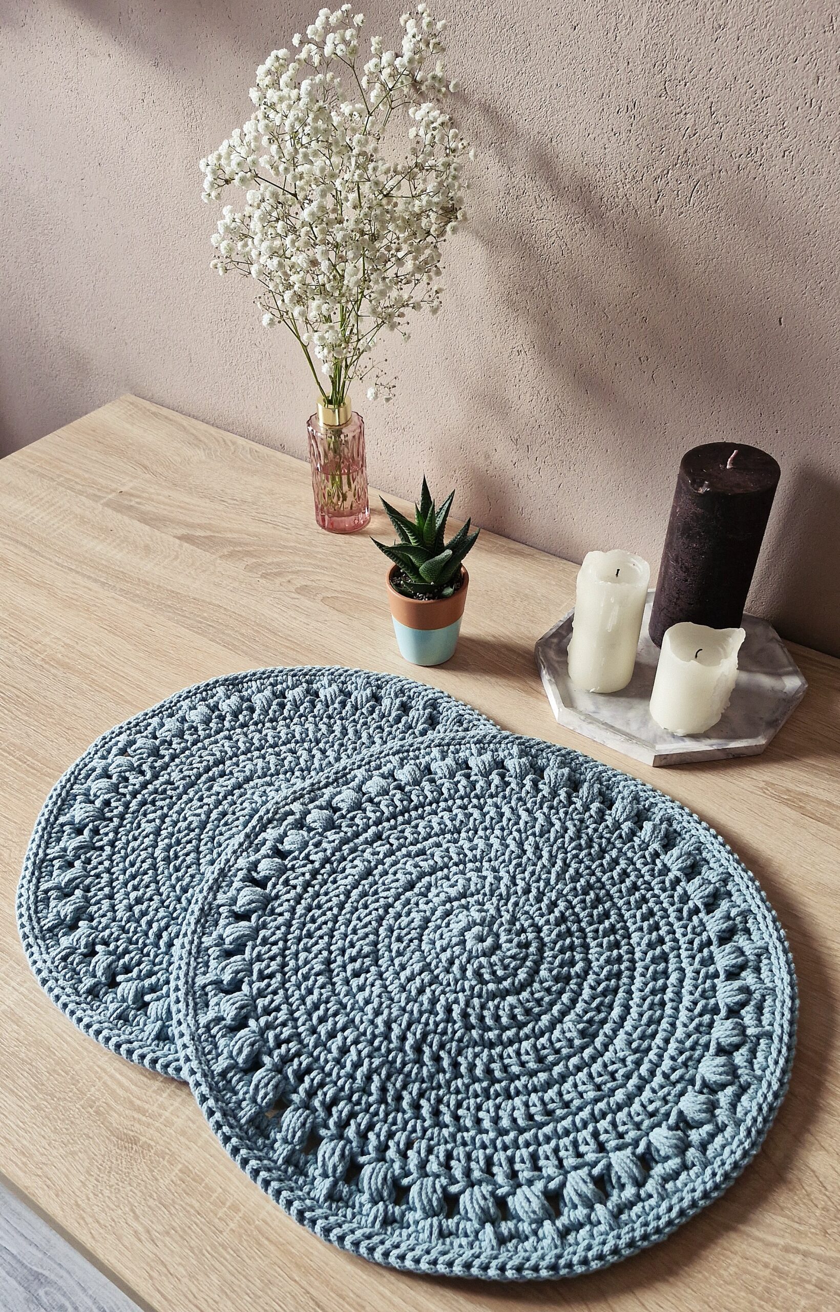 Zestaw podkładek pod talerze 2 szt. - brudny błękit - od ręki - obrazek 2