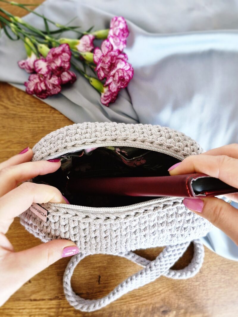 okrągła, owalna torebka ze sznurka bawełnianego, torebka kuferek na wiosnę, szara torebka na ramię, prezent dla mamy, dla żony