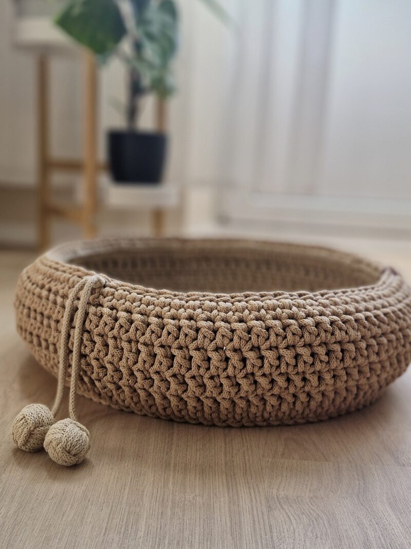 legowisko dla kota ze sznurka, okrągłe legowisko łóżko dla kota beżowe, prezent dla kota