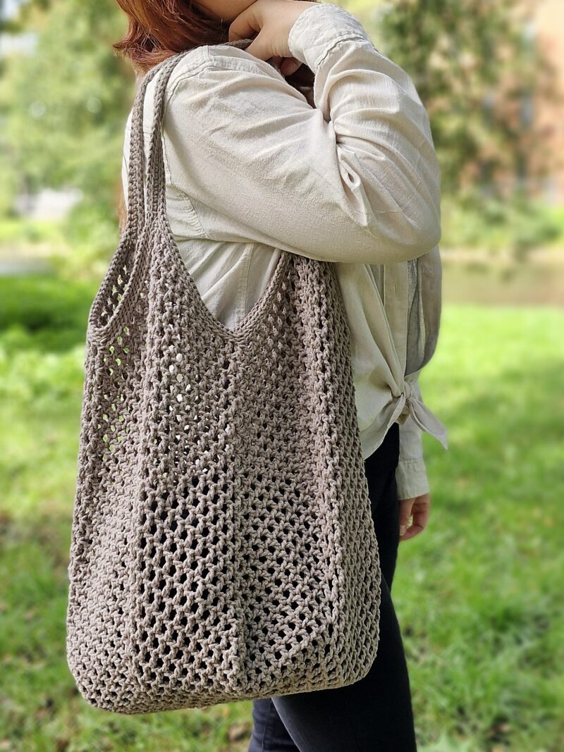 torba siatka zakupowa, na zakupy i na plażę, ziemista, cappuccino, ekologiczna torba