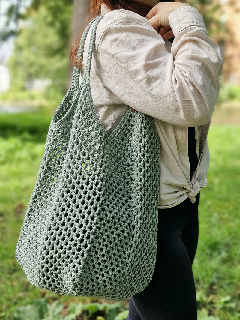 zielona, szałwiowa torba siatka na zakupy i na plażę, shopper bag, siatkowa ekologiczna torba