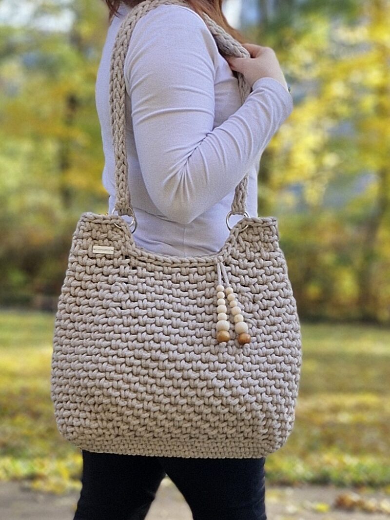 duża torba worek, beżowa torba na ramię, miękka torebka worek, pojemna torebka damska, prezent dla żony, dla dziewczyny, dla mamy