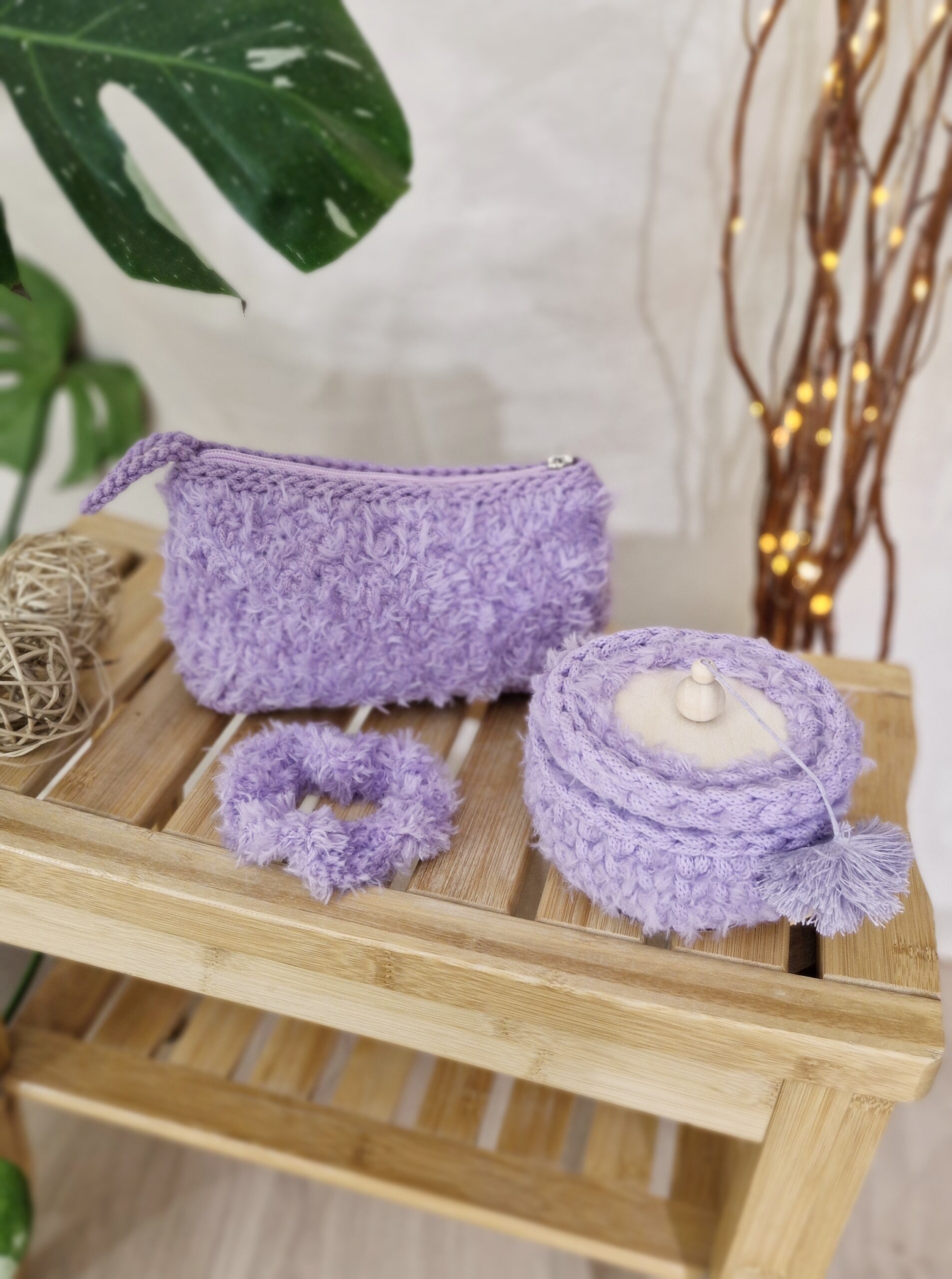 Zestaw prezentowy - kosmetyczka, gumka i szkatułka - lila