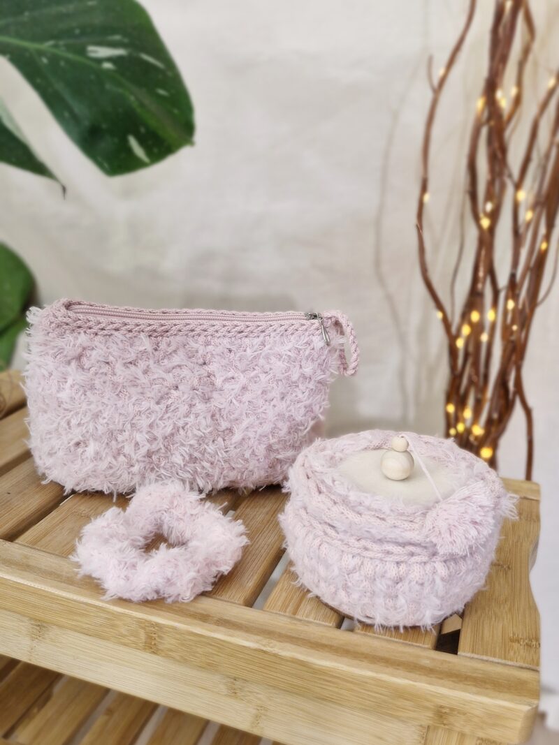 Zestaw prezentowy - kosmetyczka, gumka i szkatułka - pudrowy róż