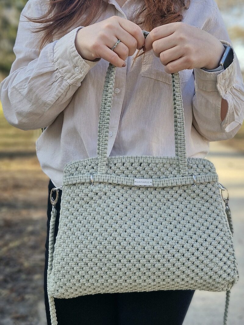 torebka ze sznurka, klasyczna torebka na wiosnę oliwkowa, torebka z uszami, modna torebka